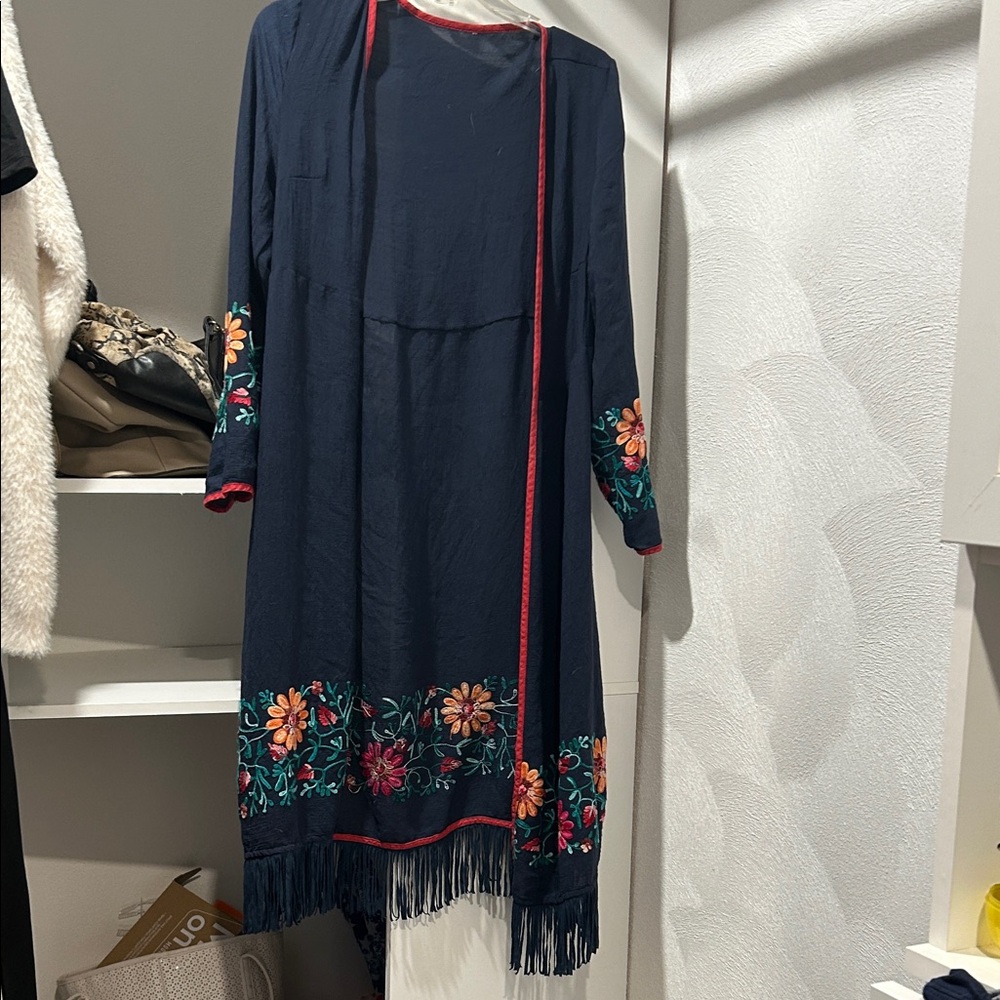 Embroidered Navy  cardigan with Floral Accents
